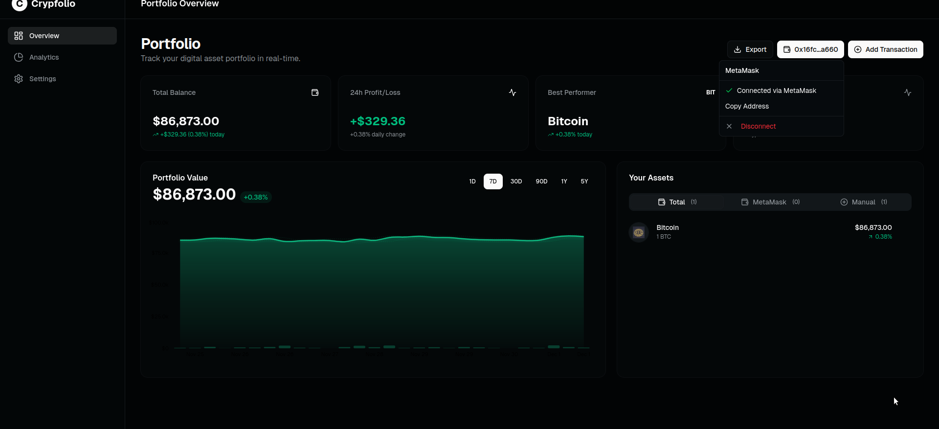 Crypfolio Dashboard Preview